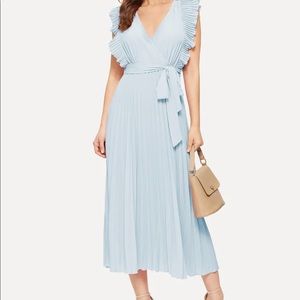 Powder Blue Pleated Midi Dress